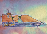 Illustration from “Water’s Walk through Hanford” depicting how contaminates reach groundwater at Hanford. Illustration by Try Cheatham.