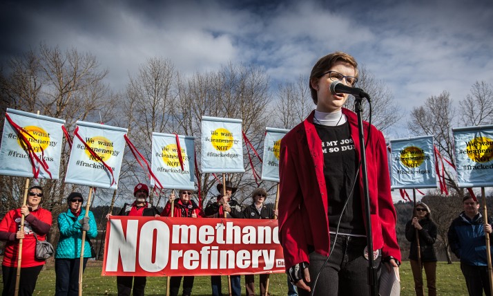 "No Methanol" rally in Kalama, Washington in 2017, photo by Rick Rapport.