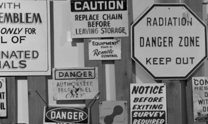 hazard signs in black and white