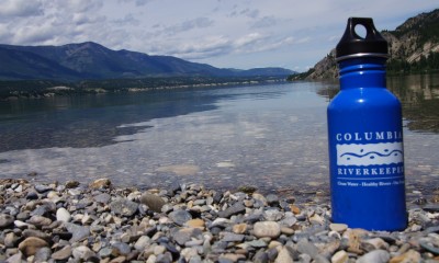 Riverkeeper logo water bottle by the Columbia, photo by Brett VandenHeuvel.