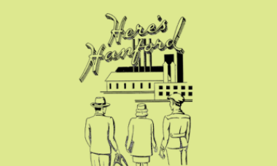 1944 drawing of Hanford that says "Here's Hanford" with back of people looking at it, was used in 1944 Engineering pamphlet at Hanford